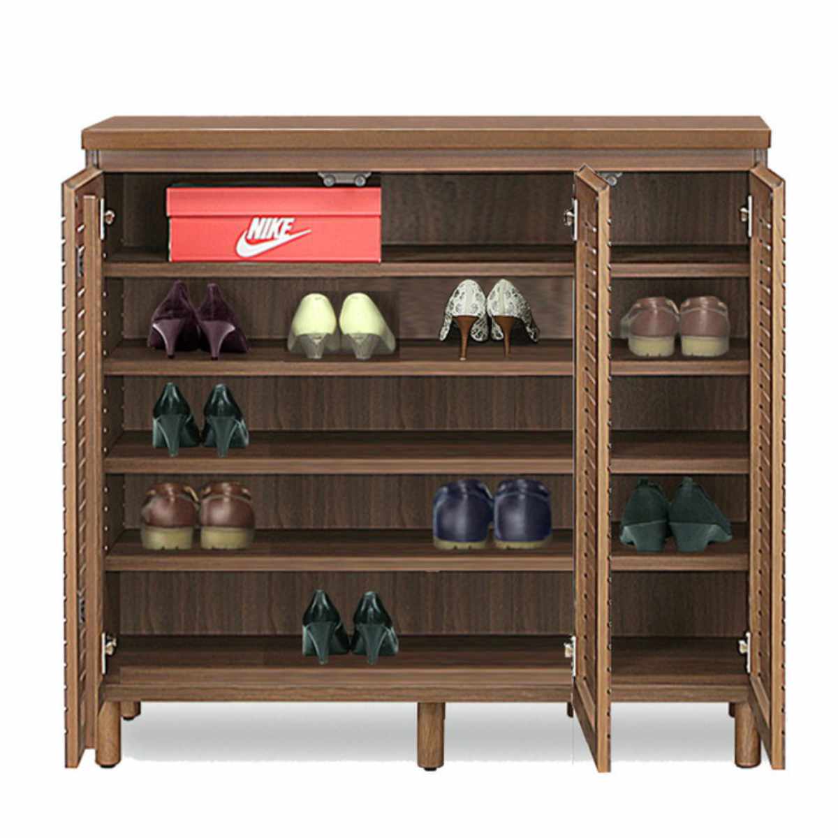 シューズキャビネット 幅110cm 約20足収納 天然木 完成品 ( 靴箱 シューズボックス 下駄箱 玄関収納 ルーバー扉 玄関 靴 収納 通気性 シューズ ラック 木目調 おしゃれ 家族 納戸 シューズクローク 木製 ) 【ナチュラル】 ナチュラル