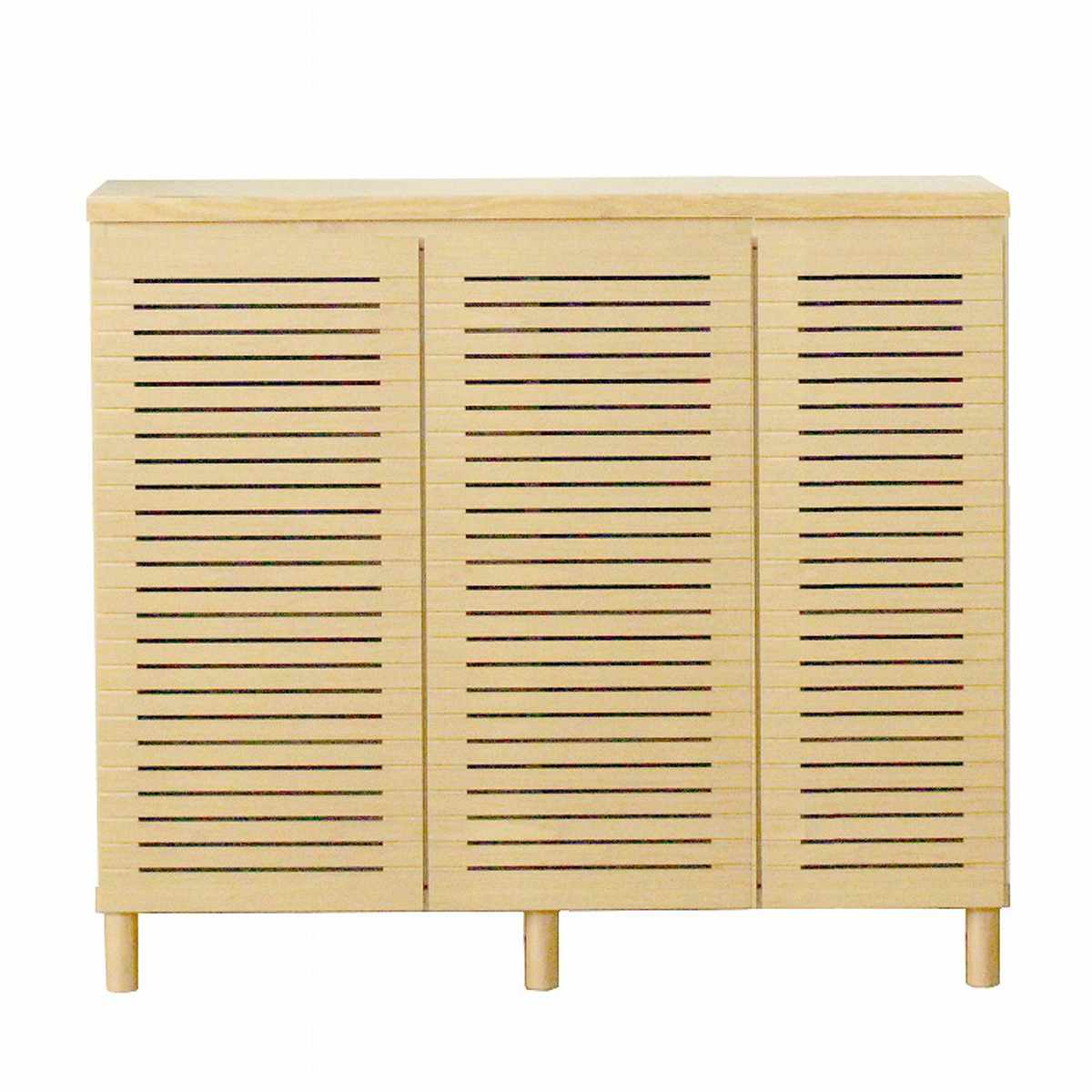 シューズキャビネット 幅110cm 約20足収納 天然木 完成品 ( 靴箱 シューズボックス 下駄箱 玄関収納 ルーバー扉 玄関 靴 収納 通気性 シューズ ラック 木目調 おしゃれ 家族 納戸 シューズクローク 木製 ) 【ナチュラル】 ナチュラル