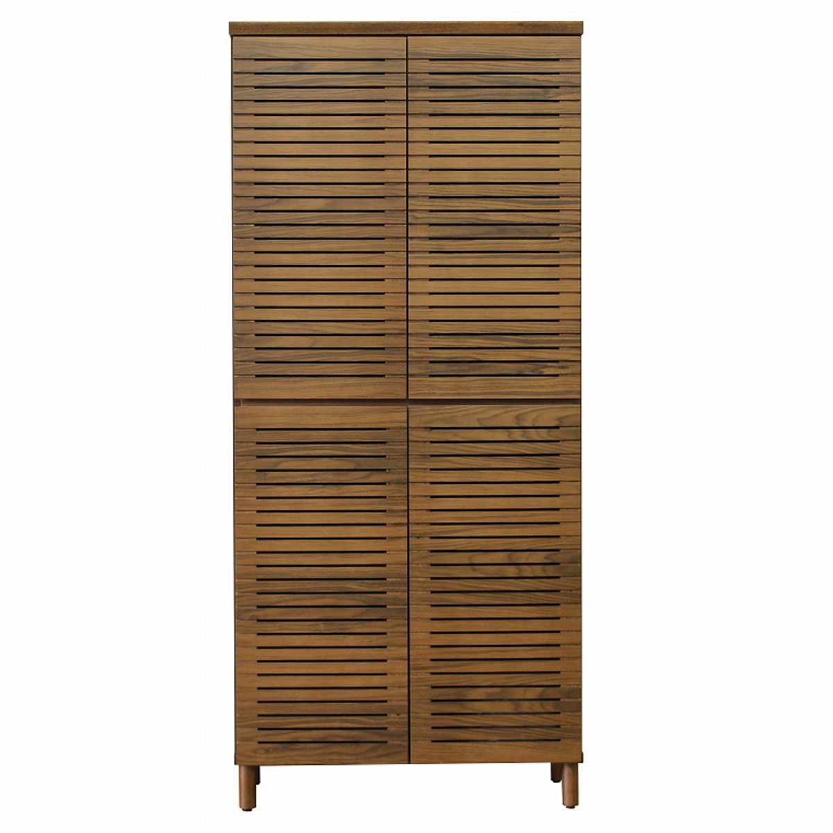 シューズキャビネット ハイタイプ 幅80cm 約30足収納 天然木 完成品 ( 靴箱 シューズボックス 下駄箱 玄関収納 ルーバー扉 玄関 靴 収納 スリム 通気性 シューズ ラック 木目調 おしゃれ 家族 納戸 シューズクローク 木製 ) 【ウォールナット】 ウォールナット