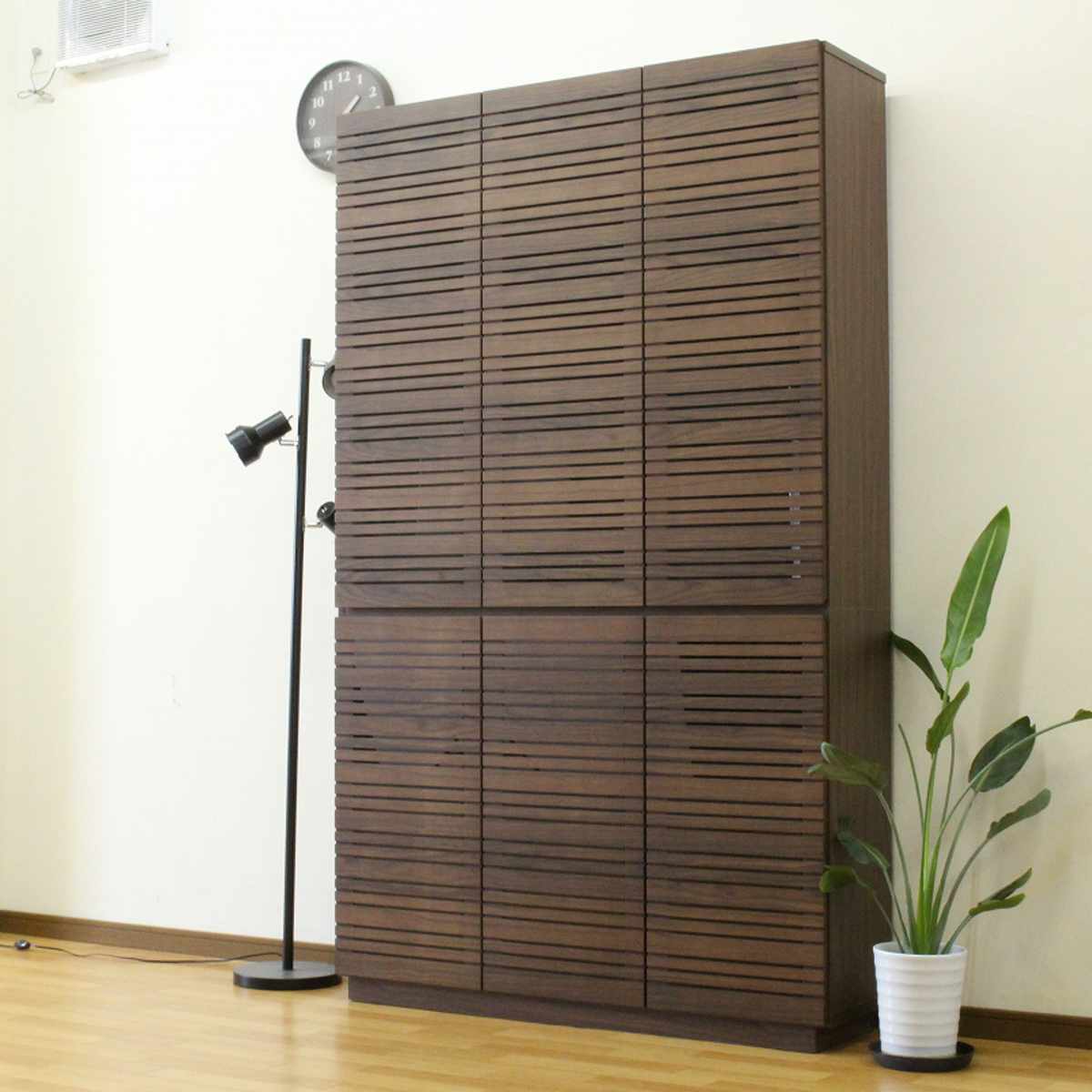 スリムキャビネット 幅120cm 背面化粧 天然木 ( キャビネット 奥行スリム リビング収納 棚 ラック 可動棚 木製 リビングボード 食器棚 ナチュラル ウォールナット A4対応 ) 【ウォールナット】 ウォールナット