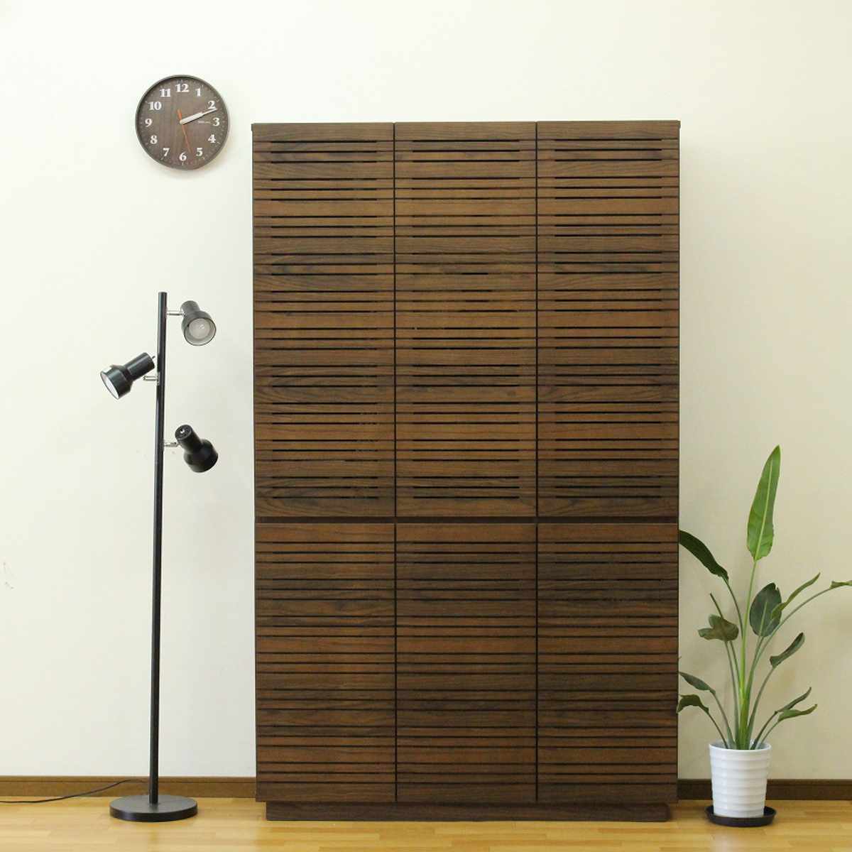 スリムキャビネット 幅120cm 背面化粧 天然木 ( キャビネット 奥行スリム リビング収納 棚 ラック 可動棚 木製 リビングボード 食器棚 ナチュラル ウォールナット A4対応 ) 【ウォールナット】 ウォールナット