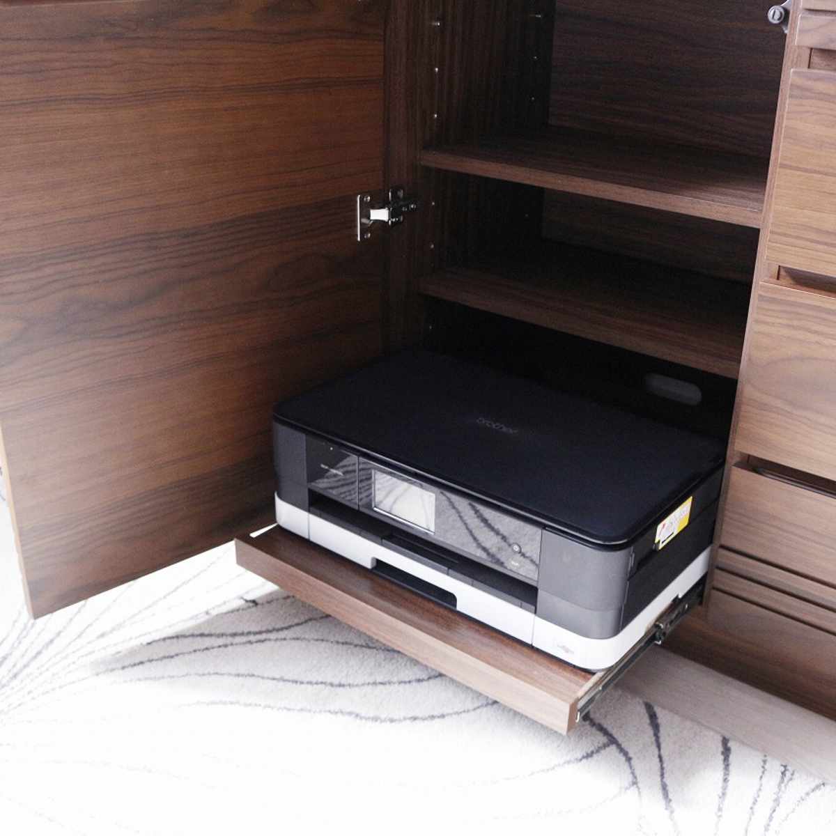 サイドボード 幅120cm 木目 背面化粧 天然木 完成品 ( チェスト 4段 A4対応 棚 ラック 引き出し 扉収納 収納 テレビ台 リビングボード プリンター収納 デッキ収納 可動棚 シンプル )