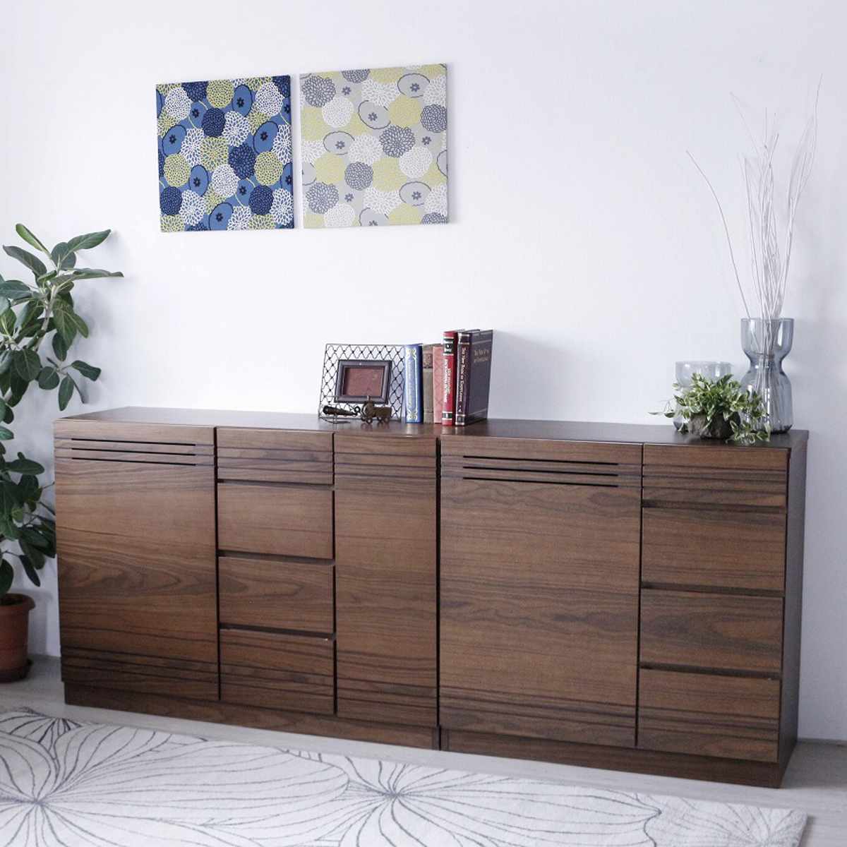 サイドボード 幅120cm 木目 背面化粧 天然木 完成品 ( チェスト 4段 A4対応 棚 ラック 引き出し 扉収納 収納 テレビ台 リビングボード プリンター収納 デッキ収納 可動棚 シンプル )