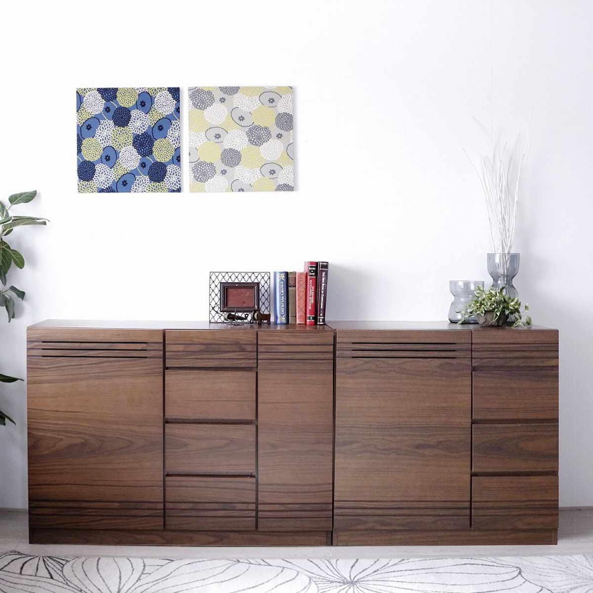 サイドボード 幅120cm 木目 背面化粧 天然木 完成品 ( チェスト 4段 A4対応 棚 ラック 引き出し 扉収納 収納 テレビ台 リビングボード プリンター収納 デッキ収納 可動棚 シンプル )