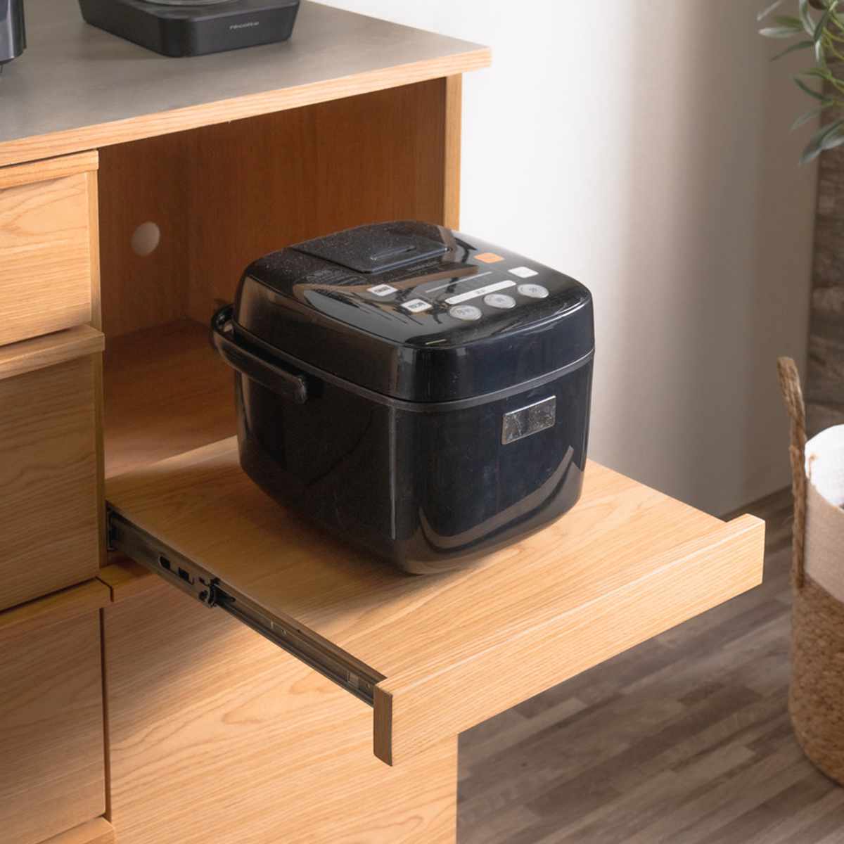 キッチンカウンター 幅120cm メラミン天板 天然木 完成品 ( カウンター キッチン 収納 フルスライドレール 木製 リビングボード 引き出し 5段 可動棚 ソフトクローズ シンプル )