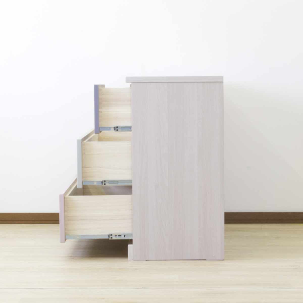 チェスト 幅110cm 3段4杯 パステルカラー 天然木 完成品 ( デザインチェスト 棚 ラック 収納 引き出し 組み換え リビングボード ローチェスト 3段 フルスライドレール 木目 背面化粧 )