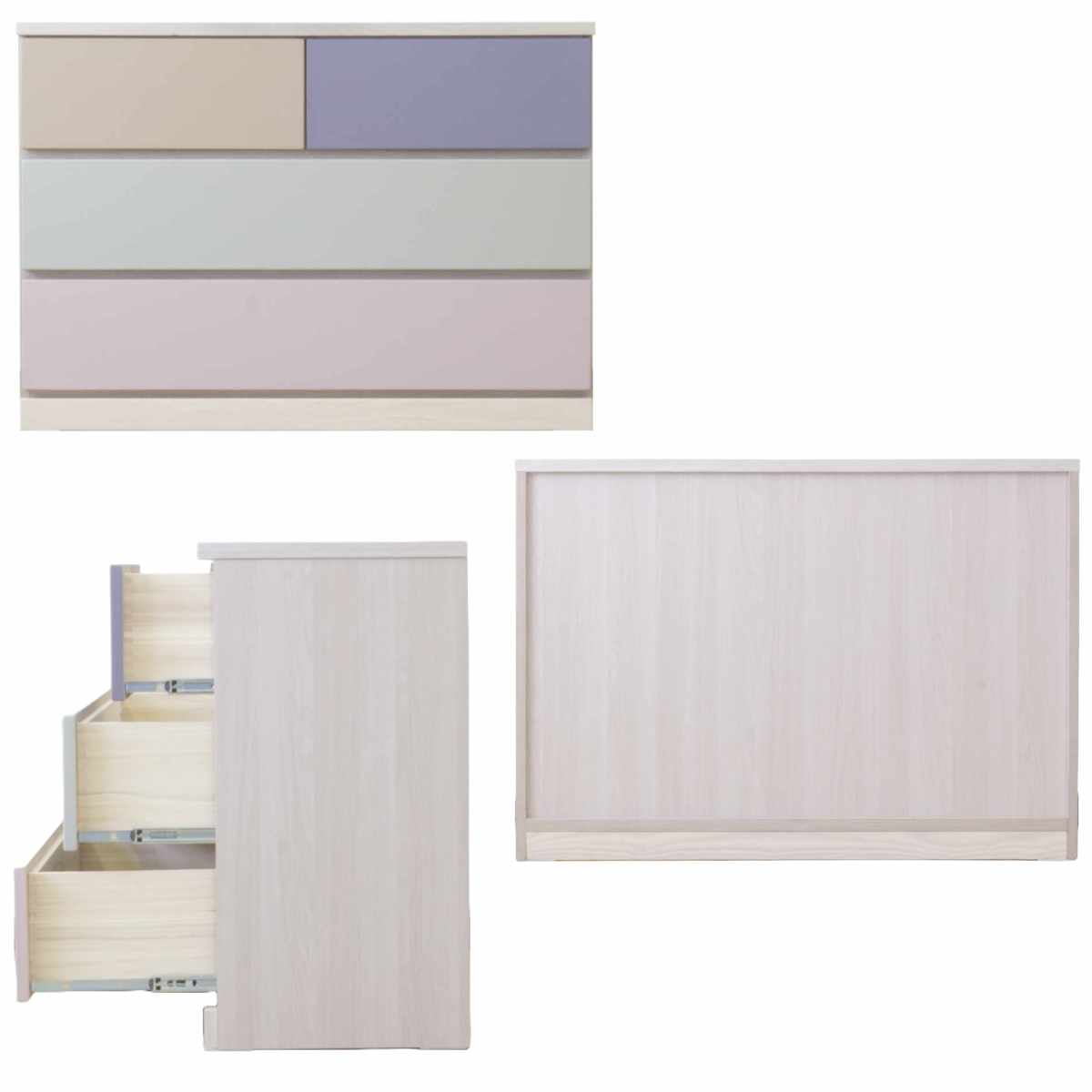 チェスト 幅110cm 3段4杯 パステルカラー 天然木 完成品 ( デザインチェスト 棚 ラック 収納 引き出し 組み換え リビングボード ローチェスト 3段 フルスライドレール 木目 背面化粧 )