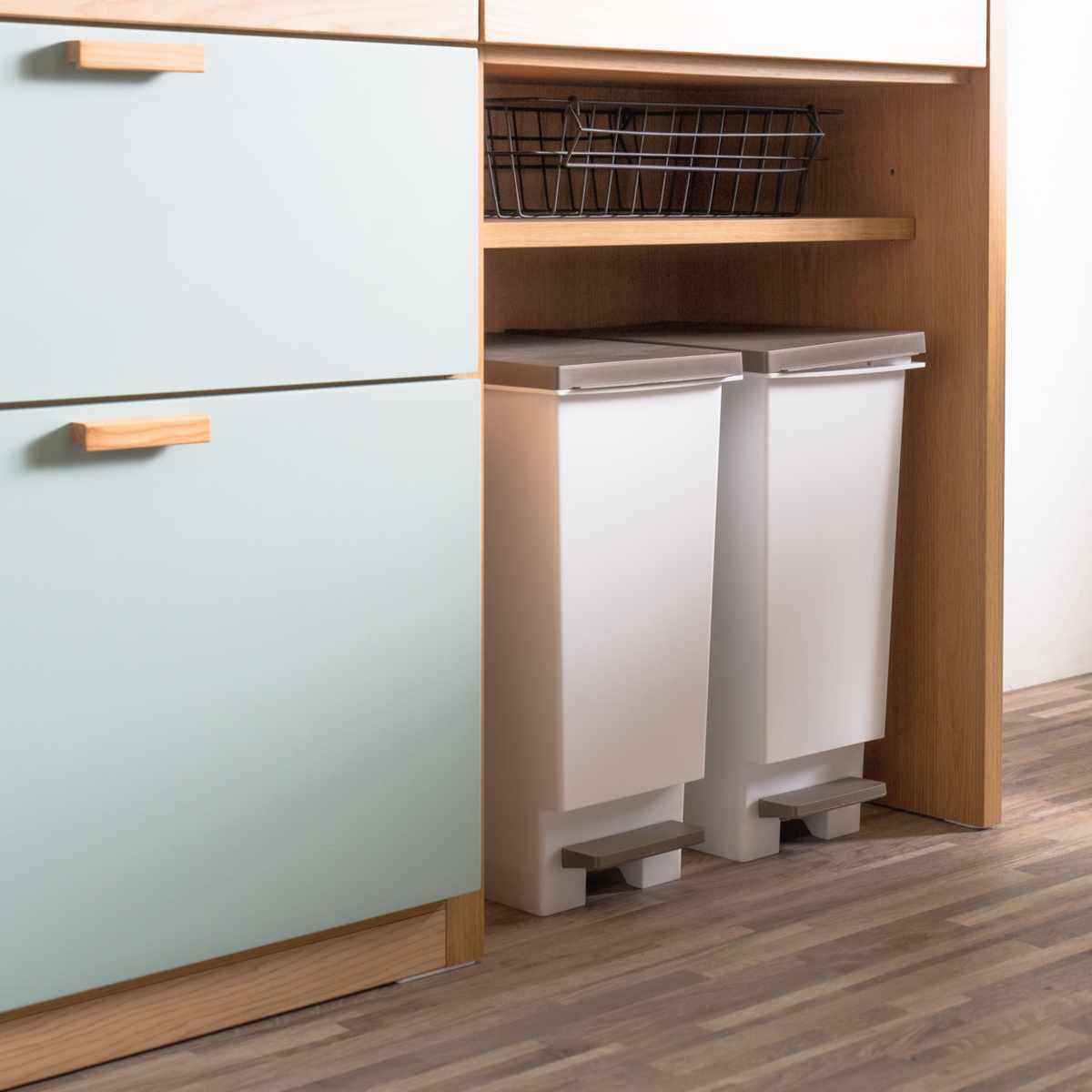 キッチンカウンター 幅120cm パステルカラー 背面化粧 完成品 ( カウンター キッチン 収納 フルスライドレール 木製 リビングボード ゴミ箱上 引き出し 3段4杯 可動棚 ベージュ グリーン ) 【グリーン】 グリーン