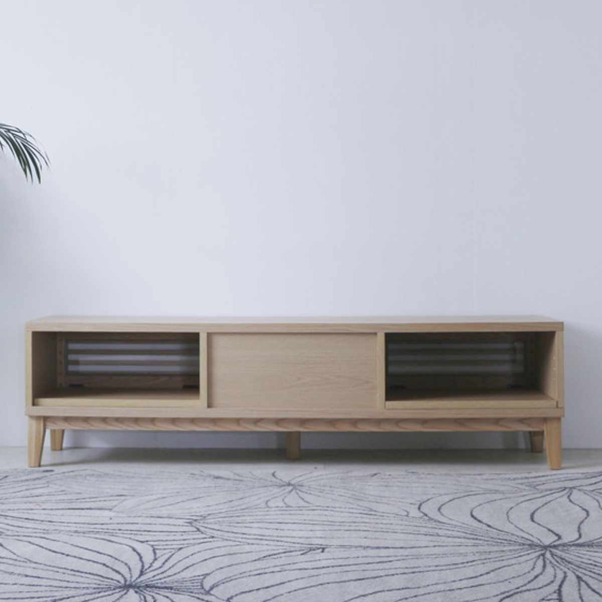 テレビ台 幅150cm 脚付き 背面化粧 リモコンOK 完成品 ( ローボード TV台 収納 引き戸 引き出し お掃除ロボット対応 リビングボード フルスライドレール シンプル ルーバー スリットデザイン )