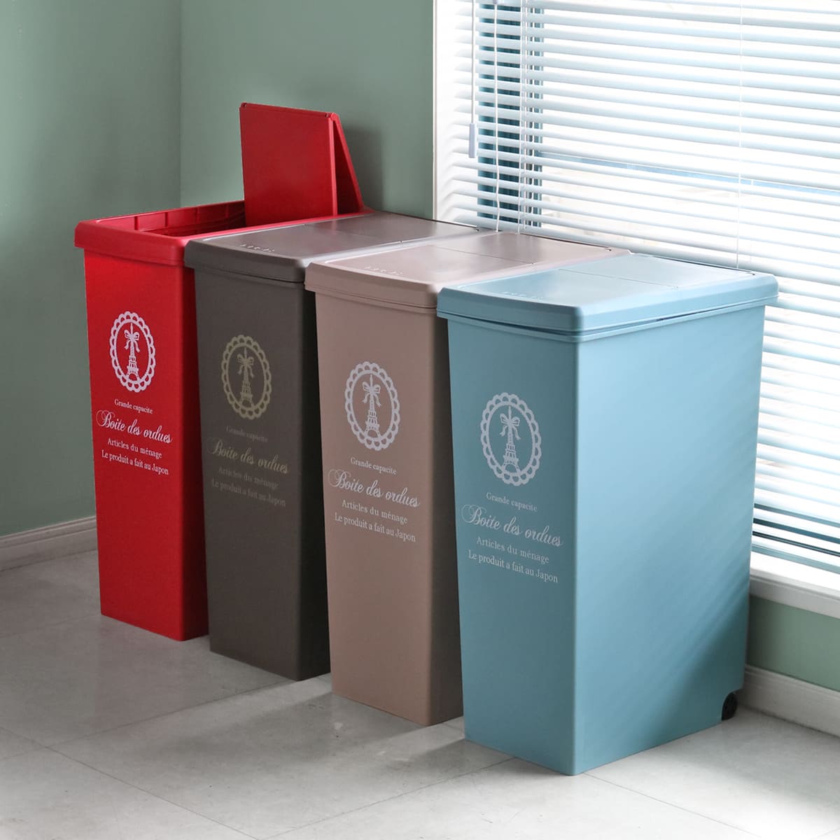 ゴミ箱 同色3個セット 45L スライドペール ふた付き エッフェル塔 ( ごみ箱 45リットル ダストボックス スリム 分別 キッチン スライド スライド式 蓋つき 大容量 プラスチック ペール 角型 縦型 フタ付き おしゃれ ) 【ブラウン】 ブラウン