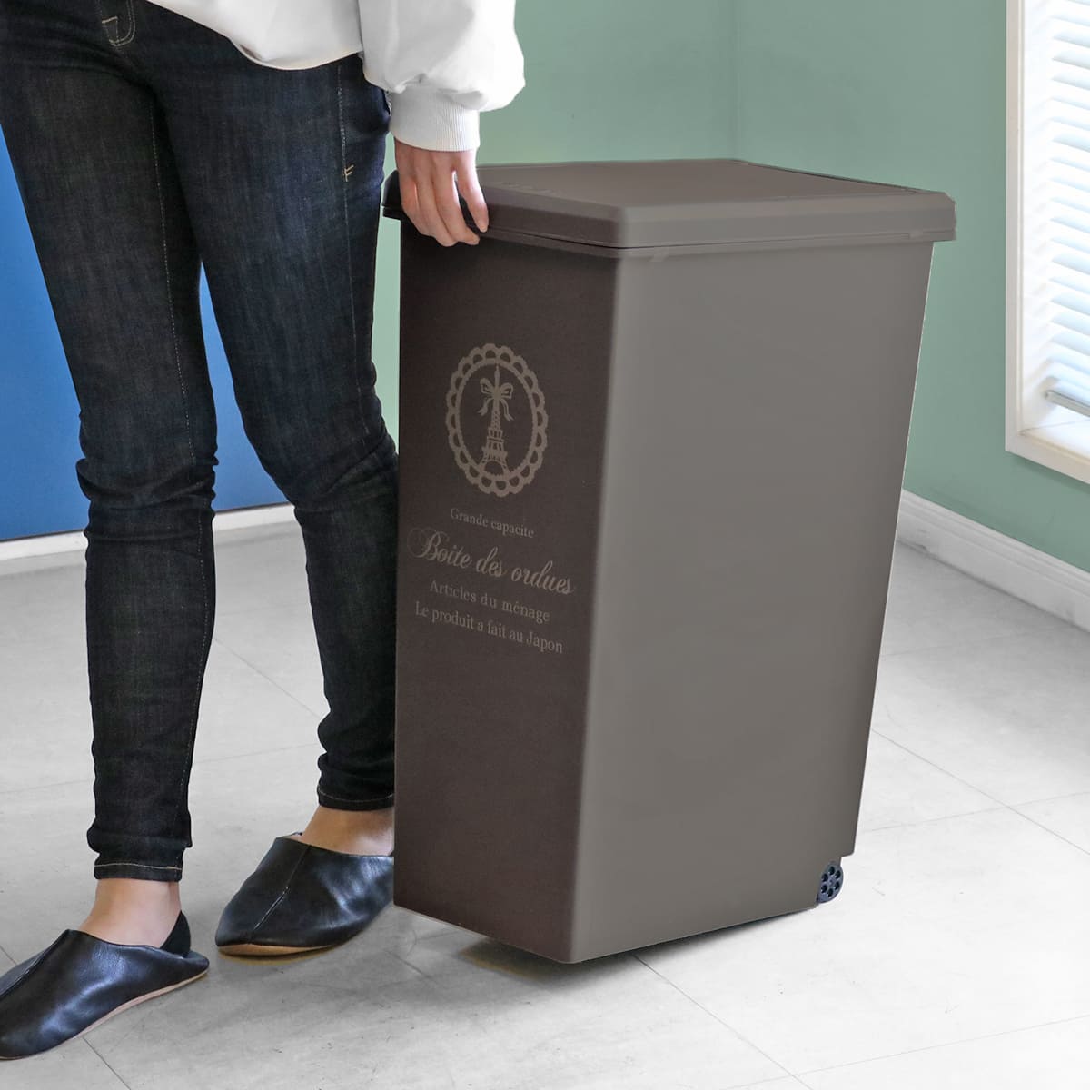 ゴミ箱 同色2個セット 45L スライドペール ふた付き エッフェル塔 ( ごみ箱 45リットル ダストボックス スリム 分別 キッチン スライド スライド式 蓋つき 大容量 プラスチック ペール 角型 縦型 フタ付き おしゃれ ) 【ブルー】 ブルー