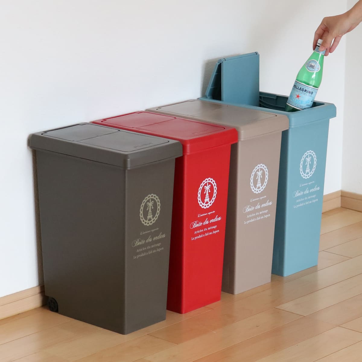 ゴミ箱 同色2個セット 20L スライドペール ふた付き エッフェル塔 ( ごみ箱 20リットル ダストボックス スリム 分別 キッチン スライド スライド式 蓋つき 大容量 プラスチック ペール 角型 縦型 フタ付き おしゃれ ) 【レッド】 レッド