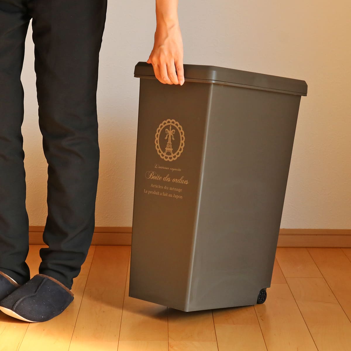 ゴミ箱 同色3個セット 30L スライドペール ふた付き エッフェル塔 ( ごみ箱 30リットル ダストボックス スリム 分別 キッチン スライド スライド式 蓋つき 大容量 プラスチック ペール 角型 縦型 フタ付き おしゃれ ) 【ブラウン】 ブラウン