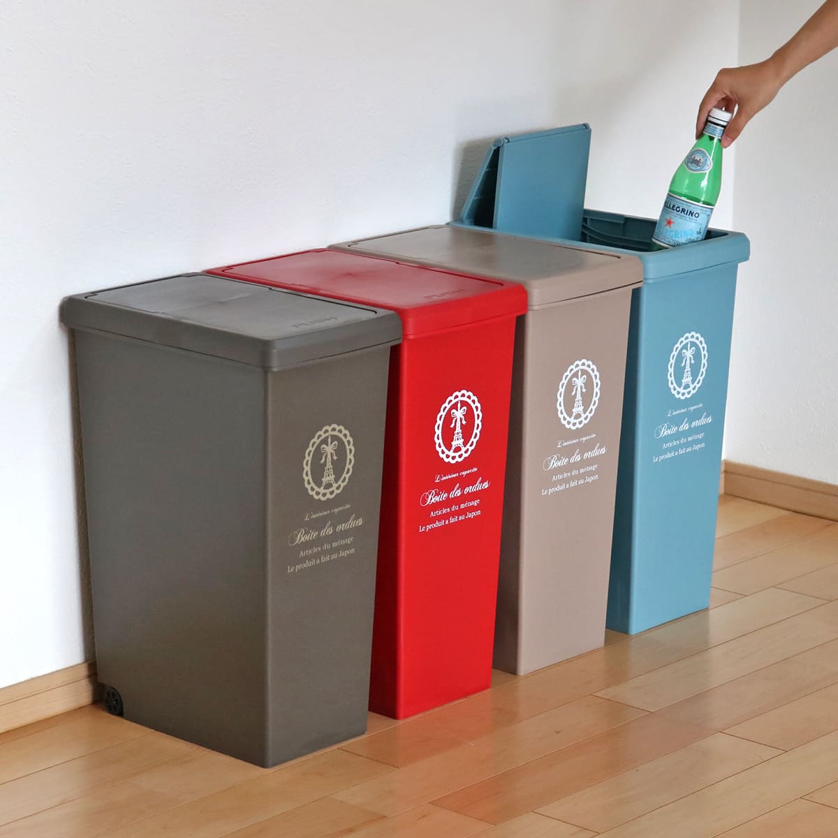 ゴミ箱 同色2個セット 30L スライドペール ふた付き エッフェル塔 ( ごみ箱 30リットル ダストボックス スリム 分別 キッチン スライド スライド式 蓋つき 大容量 プラスチック ペール 角型 縦型 フタ付き おしゃれ ) 【ブルー】 ブルー