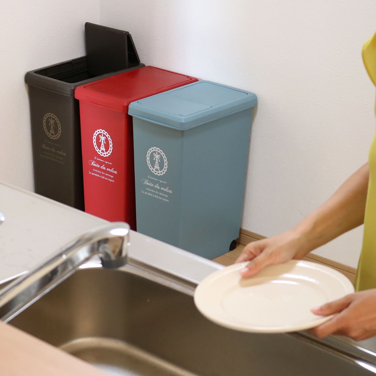 ゴミ箱 同色2個セット 30L スライドペール ふた付き エッフェル塔 ( ごみ箱 30リットル ダストボックス スリム 分別 キッチン スライド スライド式 蓋つき 大容量 プラスチック ペール 角型 縦型 フタ付き おしゃれ ) 【ブルー】 ブルー