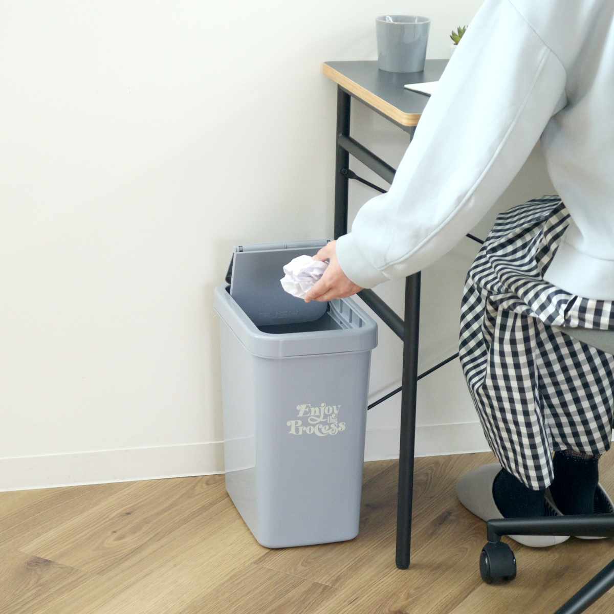 ゴミ箱 18L スライドペール ふた付き ( ごみ箱 18リットル 18l ダストボックス 蓋つき スライド 小さめ 分別 コンパクト シンプル リビング キッチン 幅17 袋止め付き 袋 見えない カウンター下 北欧 省スペース ) 【クールグレー】 クールグレー