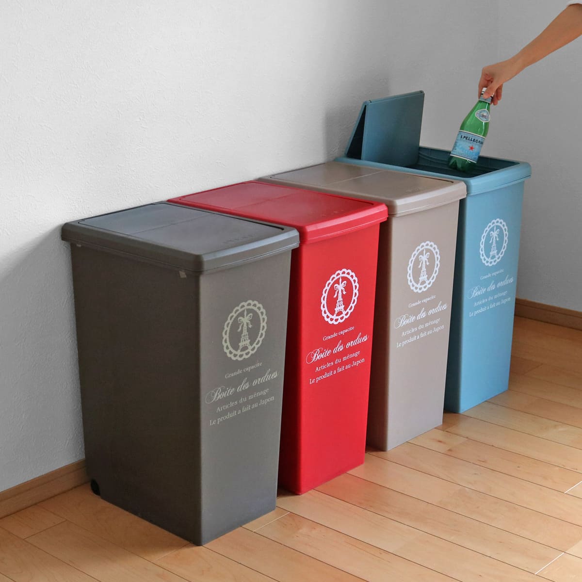 ゴミ箱 45L スライドペール ふた付き エッフェル塔 ( ごみ箱 45リットル ダストボックス スリム 分別 キッチン スライド スライド式 蓋つき 大容量 プラスチック ペール 角型 縦型 フタ付き おしゃれ ) 【ブルー】 ブルー