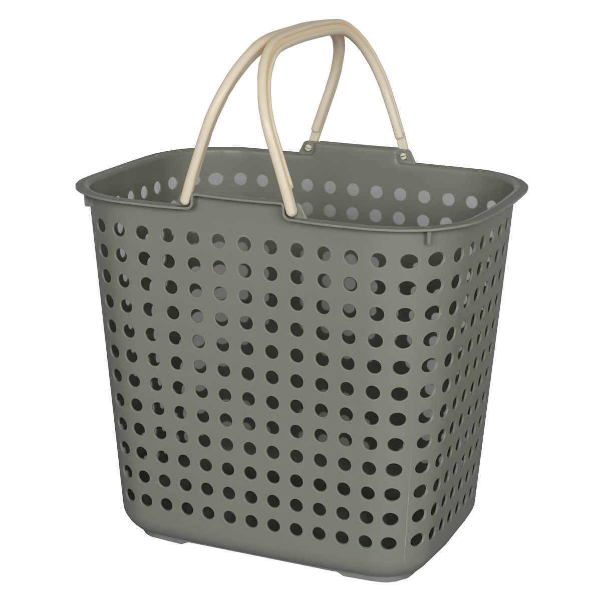 ランドリーバスケット 深型 ドットバスケット 洗濯かご バスケット ( ランドリーボックス 脱衣かご ドット 日本製 コンパクト ハンドル付き 持ち手 取っ手 プラスチック 通気性 おもちゃ 物入れ 片付け 買い物かご ) 【カーキ】 カーキ