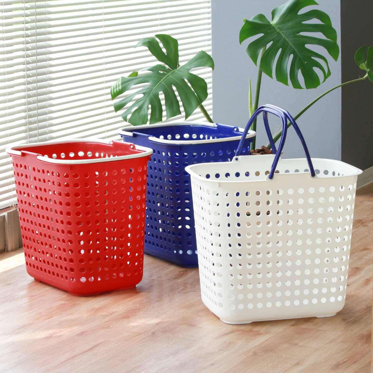 ランドリーバスケット 深型 ドットバスケット 洗濯かご バスケット ( ランドリーボックス 脱衣かご ドット 日本製 コンパクト ハンドル付き 持ち手 取っ手 プラスチック 通気性 おもちゃ 物入れ 片付け 買い物かご ) 【カーキ】 カーキ