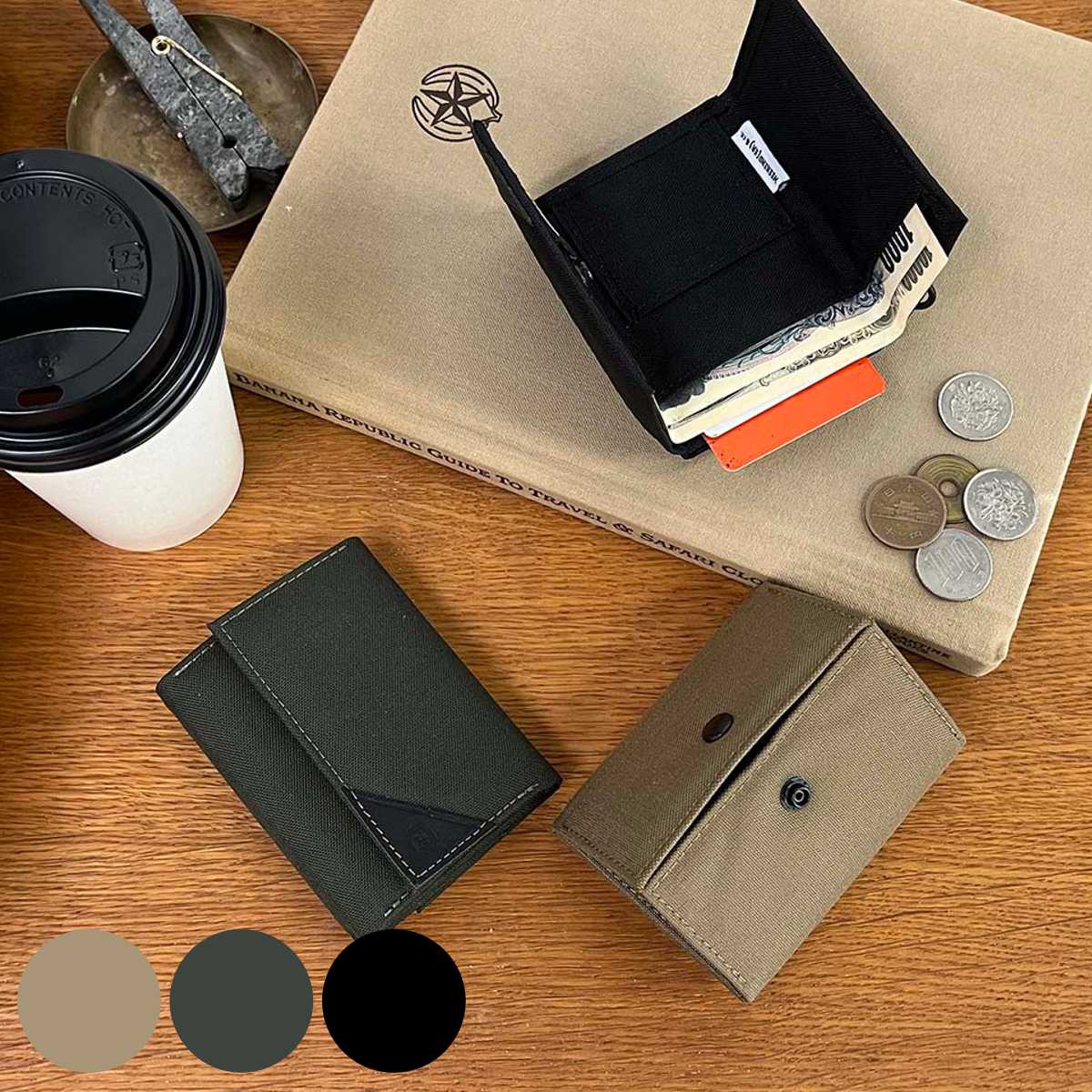 財布 小銭入れ コンパクト ナイロン マイクロ財布 薄型 （ ミニ財布 コインケース 二つ折り お札入れ ウォレット 定期入れ パスケース 小さめ 薄い 折りたたみ 二つ折財布 ミニウォレット お財布 カード 定期券 アウトドア ） 【カーキ】
