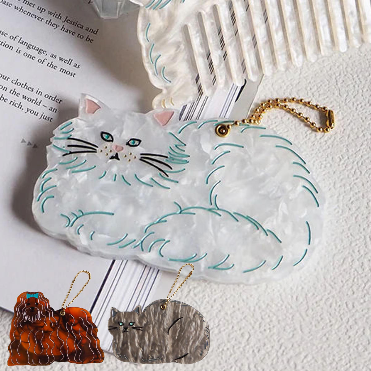 ミラー ミニ 鏡 動物 ネコ 犬 （ 手鏡 スライド式 かがみ ハンドミラー メイク直し お直し バッグチャーム キーホルダー 小さめ 持ち運び かわいい おしゃれ 大人 プレゼント 雑貨 ミラーチャーム ） 【GRAYCAT】