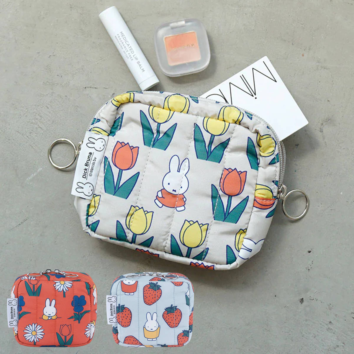 ポーチ ミッフィー miffy Dick Bruna 小さめ 小物入れ キルティングスクエアポーチ （ コスメポーチ コンパクト かわいい 小物収納 ファスナー 小物 化粧品 薬 コスメ リップ 持ち運び おしゃれ ） 【flower】