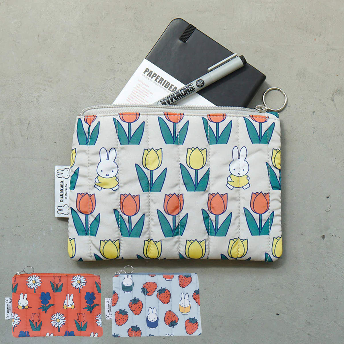 ポーチ ミッフィー miffy Dick Bruna 薄型 キルティング （ 薄い スリム ミニポーチ 小物入れ コスメポーチ 小物収納 化粧ポーチ 薬入れ シンプル かわいい 雑貨 プレゼント ） 【flower】