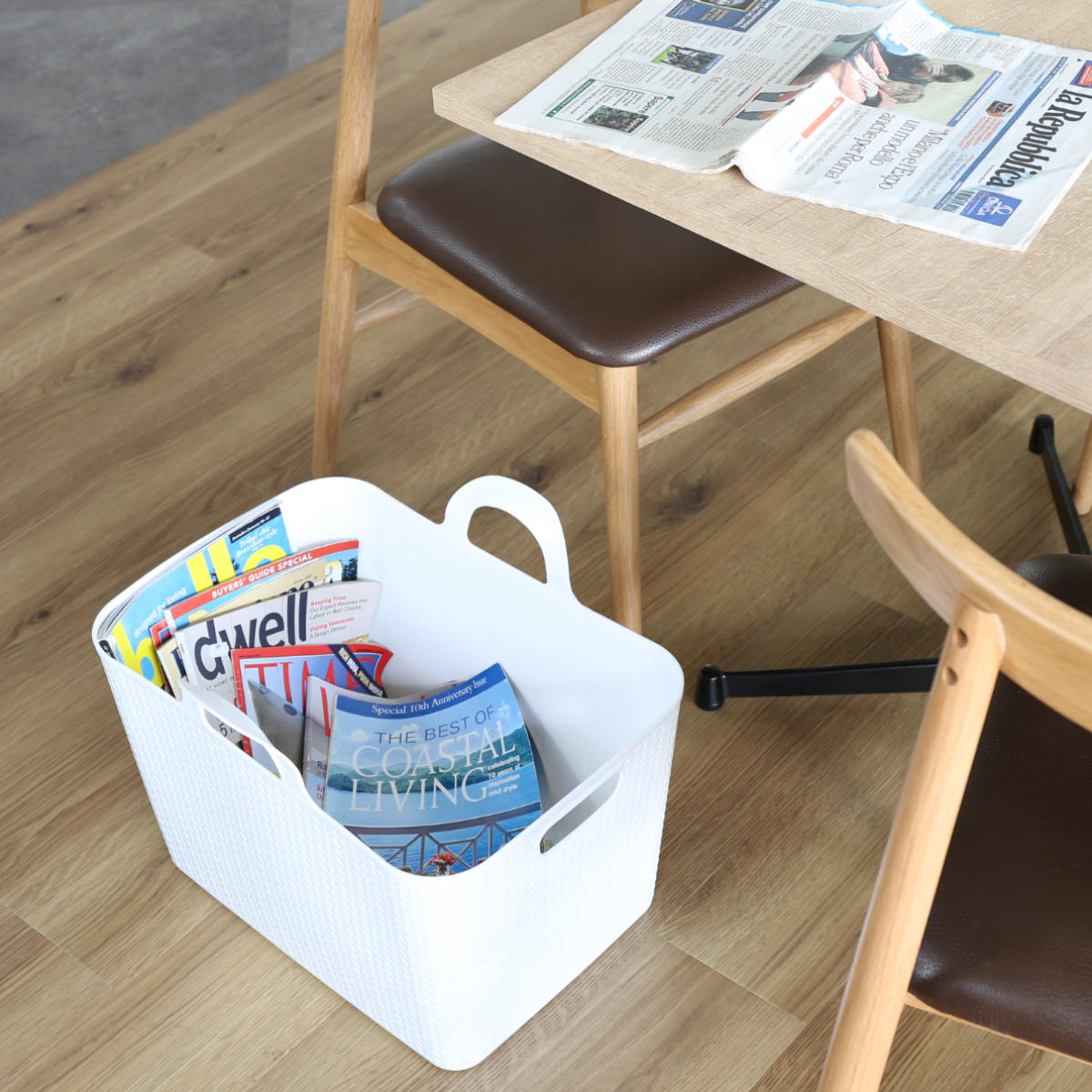 バスケット 持ち手付き 約 幅47.5×奥行32×高さ35.2cm アミーゴバケット 角型 ( 収納 ケース かご ボックス 洗える 角 ハンドル付き 持ち手 籠 おもちゃ入れ ランドリー リビング収納 幅48 48 32 36 Mサイズ 日本製 ) 【ホワイト】 ホワイト