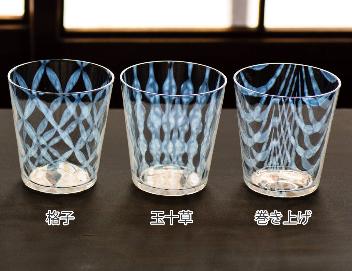 廣田硝子 大正浪漫 タンブラー 300ml ( 格子 玉十草 巻き上げ ガラス 日本製 コップ グラス カップ おしゃれ 硝子 ガラス製 かわいい レトロ 大正 和 モダン ) 【巻き上げ】 巻き上げ