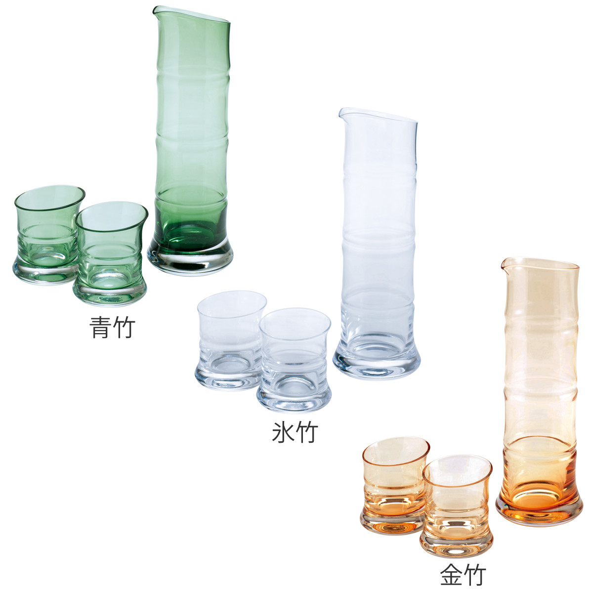 廣田硝子 酒器 酒器揃 大 青竹 金竹 氷竹 ( ガラス 日本製 2合 長注器 ぐいのみ おちょこ お猪口 銚子 徳利 グラス コップ 竹 bamboo おしゃれ ギフト プレゼント 贈り物 ) 【氷竹】 氷竹