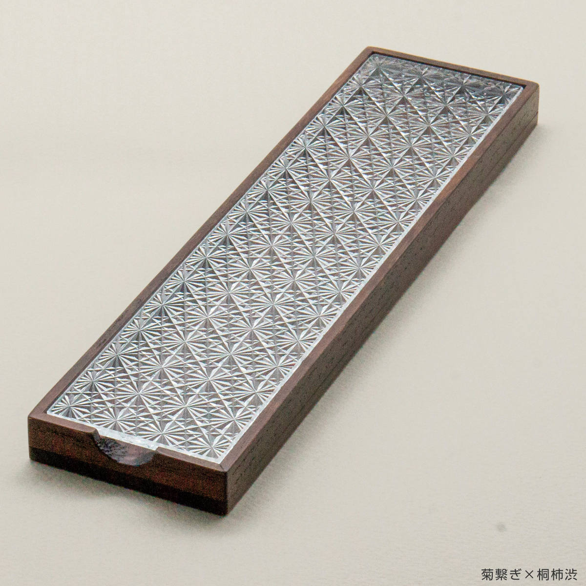 廣田硝子 皿 江戸切子 ( ガラス 日本製 お皿 プレート 桐 木製 角型 長方形 食器 小物入れ ケース おしゃれ 和モダン スタイリッシュ シンプル モダン インテリア ) 【結霜ガラス×桐白木】 結霜ガラス×桐白木