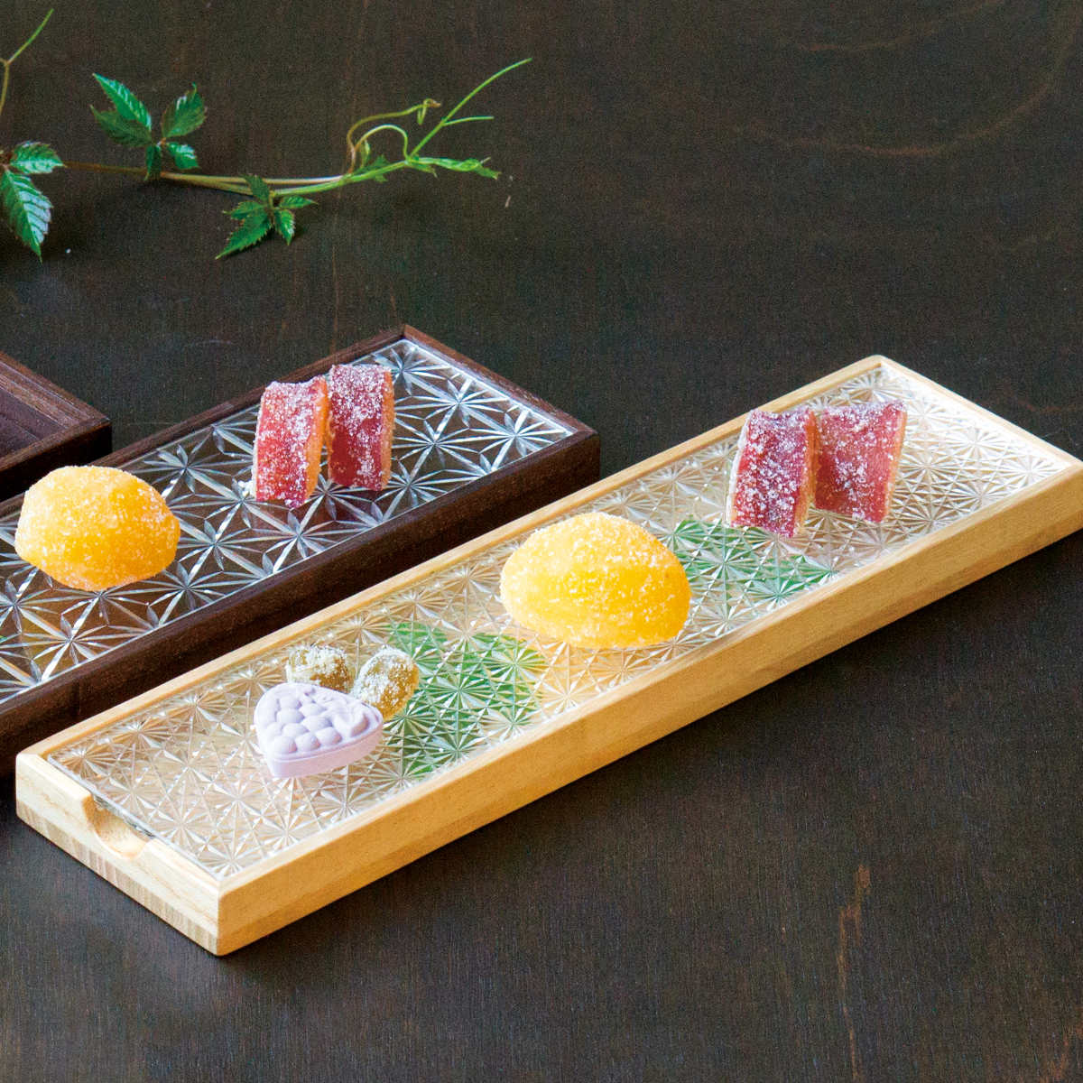 廣田硝子 皿 江戸切子 ( ガラス 日本製 お皿 プレート 桐 木製 角型 長方形 食器 小物入れ ケース おしゃれ 和モダン スタイリッシュ シンプル モダン インテリア ) 【結霜ガラス×桐白木】 結霜ガラス×桐白木