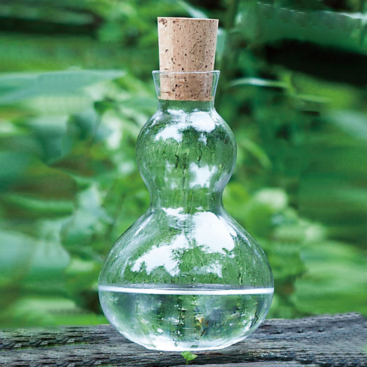 廣田硝子 ピッチャー 580ml 潤 ひさご コルク栓 ( ガラス 日本製 花瓶 フラワーベース ポット ボトル ひょうたん型 シンプル おしゃれ 透明ガラス )