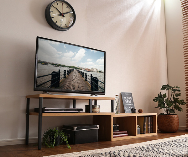 テレビ台 幅75~135cm 伸縮型 スリムタイプ ヴィンテージ調 ( ローボード テレビラック TV台 TVボード コーナー 組み換え 伸縮 リビング収納 TVラック 収納 ラック リビングボード コーナー置き 木目 スチール脚 おしゃれ ) 【オーク】 オーク