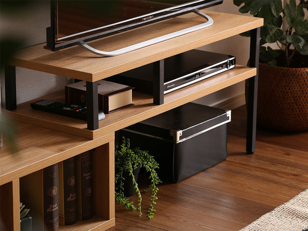 テレビ台 幅75~135cm 伸縮型 スリムタイプ ヴィンテージ調 ( ローボード テレビラック TV台 TVボード コーナー 組み換え 伸縮 リビング収納 TVラック 収納 ラック リビングボード コーナー置き 木目 スチール脚 おしゃれ ) 【オーク】 オーク