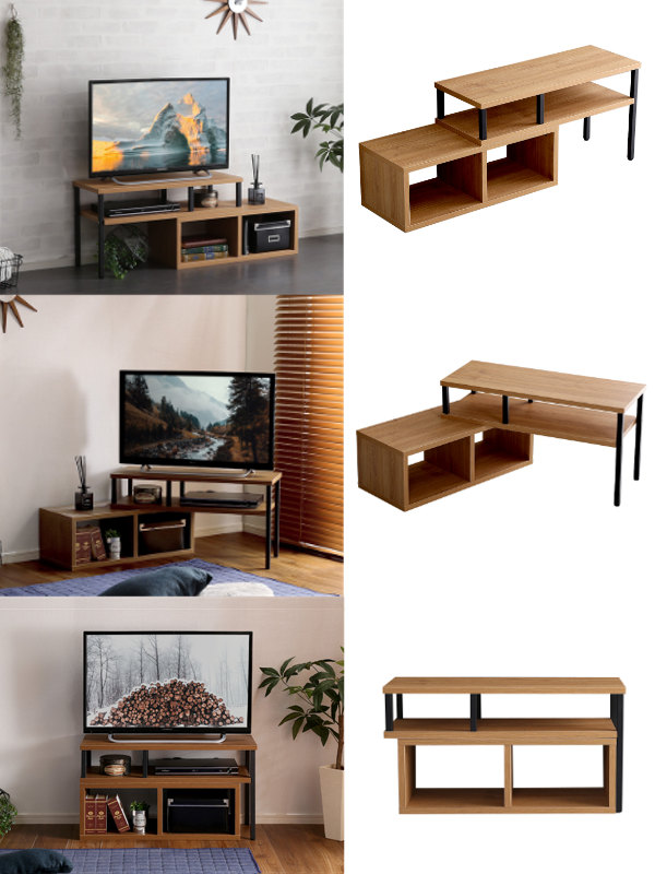 テレビ台 幅75~135cm 伸縮型 スリムタイプ ヴィンテージ調 ( ローボード テレビラック TV台 TVボード コーナー 組み換え 伸縮 リビング収納 TVラック 収納 ラック リビングボード コーナー置き 木目 スチール脚 おしゃれ ) 【オーク】 オーク