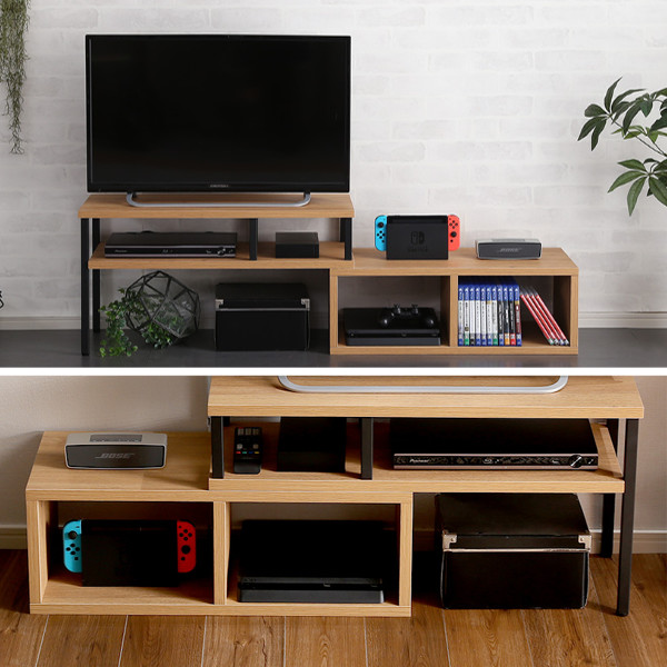 テレビ台 幅75~135cm 伸縮型 スリムタイプ ヴィンテージ調 ( ローボード テレビラック TV台 TVボード コーナー 組み換え 伸縮 リビング収納 TVラック 収納 ラック リビングボード コーナー置き 木目 スチール脚 おしゃれ ) 【オーク】 オーク