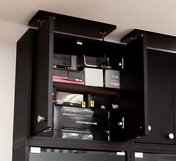 コレクションラック専用 上置き棚 幅48.5cm 浅型 ( 追加棚 突っ張り つっぱり式 収納 両開き扉 本棚 収納棚 収納ラック シェルフ 可動棚 整理 整理棚 ラック ブラウン 白 シンプル ) 【ダークブラウン】 ダークブラウン