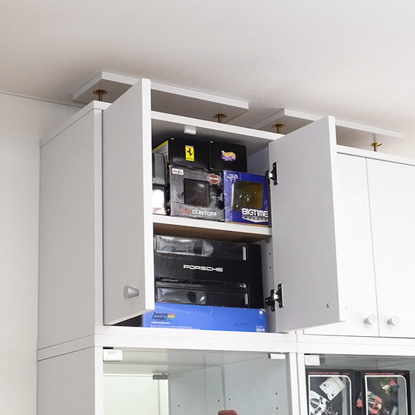 コレクションラック専用 上置き棚 幅48.5cm 深型 ( 追加棚 突っ張り つっぱり式 収納 両開き扉 本棚 収納棚 収納ラック シェルフ 可動棚 整理 整理棚 ラック ブラウン 白 シンプル ) 【ダークブラウン】 ダークブラウン