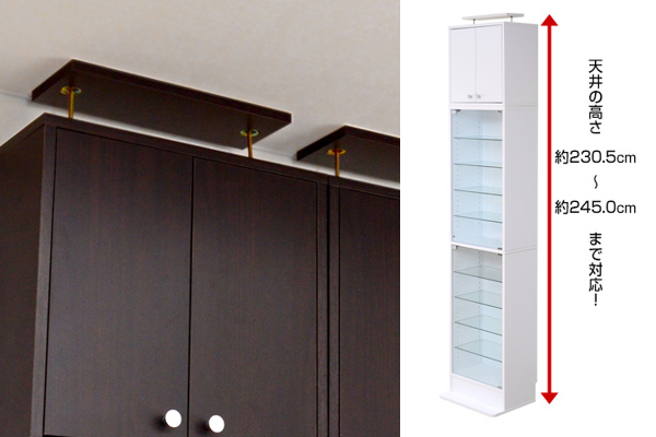 コレクションラック専用 上置き棚 幅48.5cm 深型 ( 追加棚 突っ張り つっぱり式 収納 両開き扉 本棚 収納棚 収納ラック シェルフ 可動棚 整理 整理棚 ラック ブラウン 白 シンプル ) 【ダークブラウン】 ダークブラウン