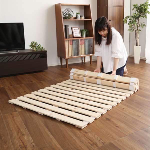 すのこベッド シングル ロール式 檜 木製 天然木 ひのき すのこ ベッド 収納 ( ロール 折りたたみベッド すのこマット ベット ヒノキ 除湿 すのこベット スノコベッド 湿気 カビ ダニ 対策 折り畳み )