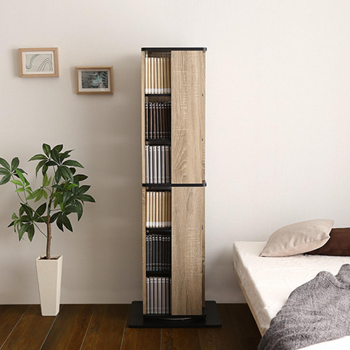 回転式 コミックラック 6段 ブックシェルフ 高さ137cm ( 本棚 回転 ラック ブックラック スリム 収納 スリムラック 省スペース 回転式本棚 シェルフ CDラック DVDラック ブラウン 茶色 約 幅 45 cm センチ おしゃれ ) 【ウォールナット】 ウォールナット