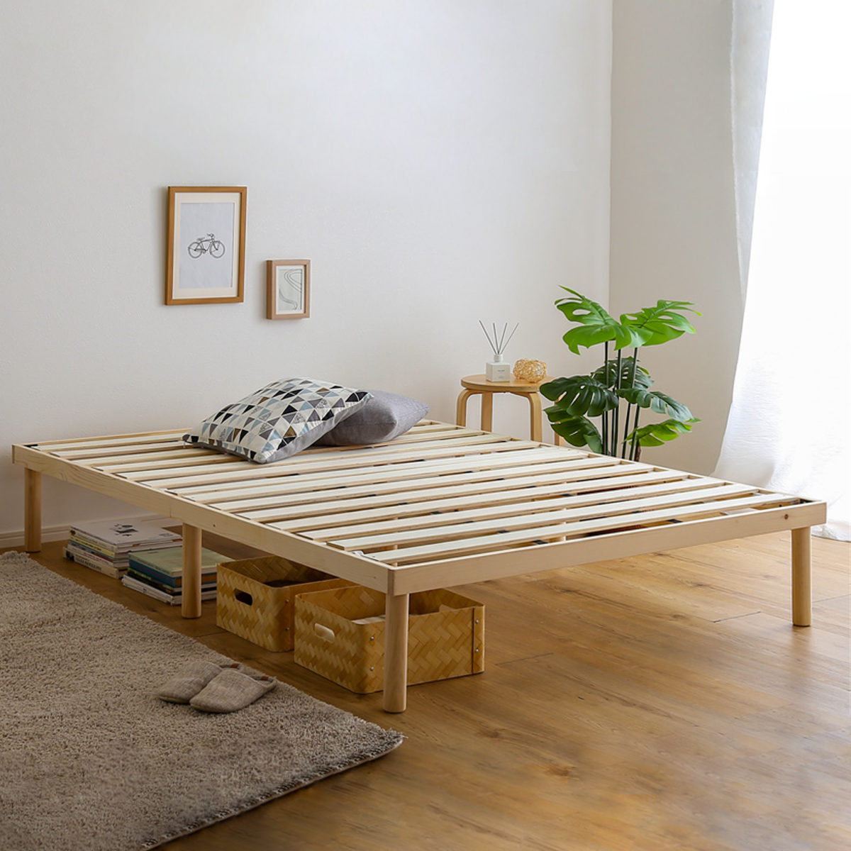 北欧パイン材・ロフトベッド(低め)すのこベッド - シングルベッド