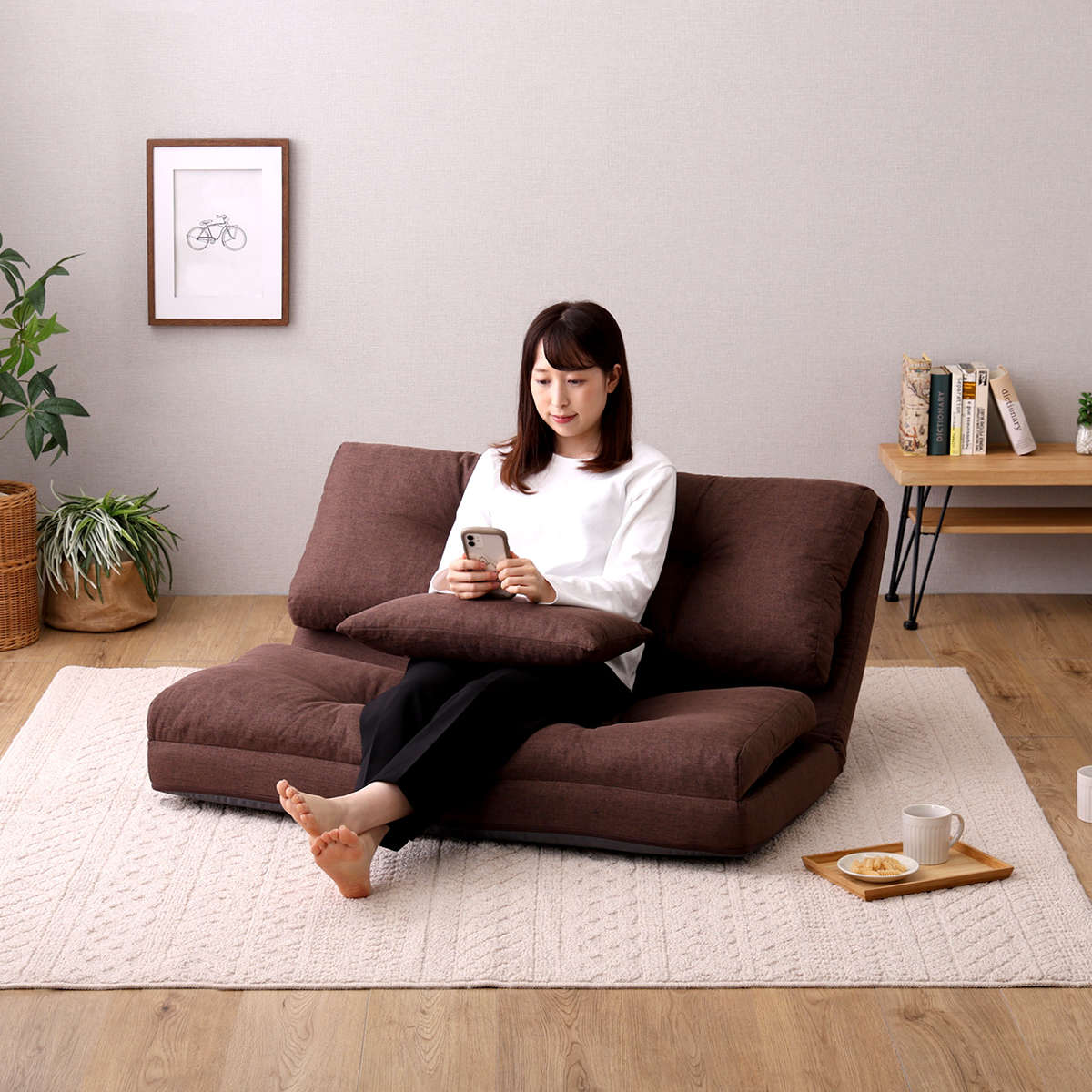 座椅子 2人掛け 3wayソファ 幅110cm Paljon ( 形が変えられる ソファ リクライニング フロアチェア カウチ フラット ベッド ゆったり ワイド 折りたたみ ファブリック 無地 シンプル おしゃれ ) 【ライトグレー】 ライトグレー