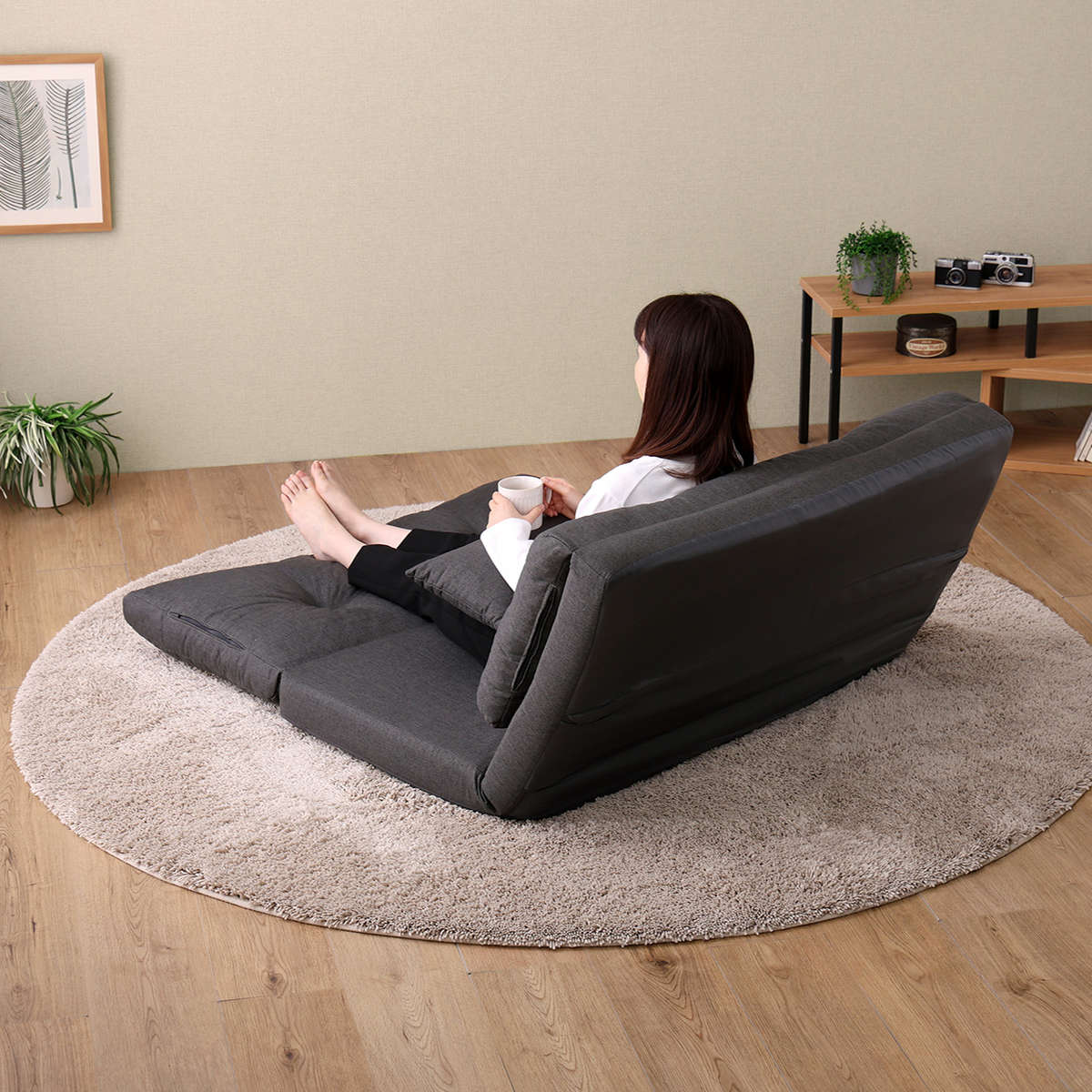 座椅子 2人掛け 3wayソファ 幅110cm Paljon ( 形が変えられる ソファ リクライニング フロアチェア カウチ フラット ベッド ゆったり ワイド 折りたたみ ファブリック 無地 シンプル おしゃれ ) 【ライトグレー】 ライトグレー