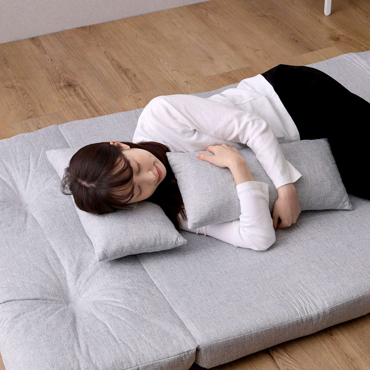 座椅子 2人掛け 3wayソファ 幅110cm Paljon ( 形が変えられる ソファ リクライニング フロアチェア カウチ フラット ベッド ゆったり ワイド 折りたたみ ファブリック 無地 シンプル おしゃれ ) 【ライトグレー】 ライトグレー