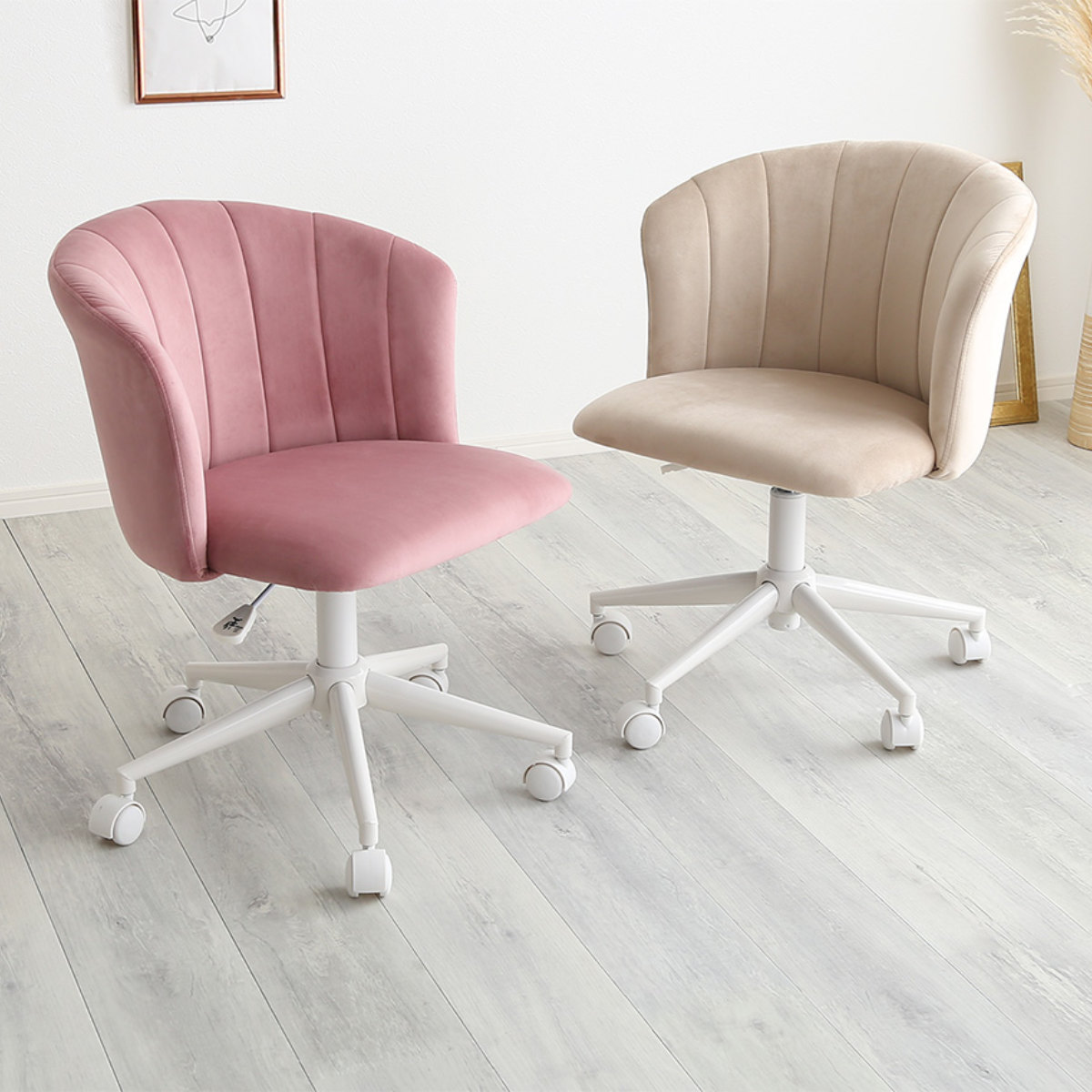 大人かわいいチェア Cherie オフィスチェア 昇降式 座面高44~52.5cm ワークチェア ( パソコンチェア キャスター付き 学習椅子 高さ調節 回転 勉強椅子 スウェード調 ふかふか 可愛い イス 椅子 いす オフィス 在宅 座面 広い 深い ) 【ピンク】 ピンク