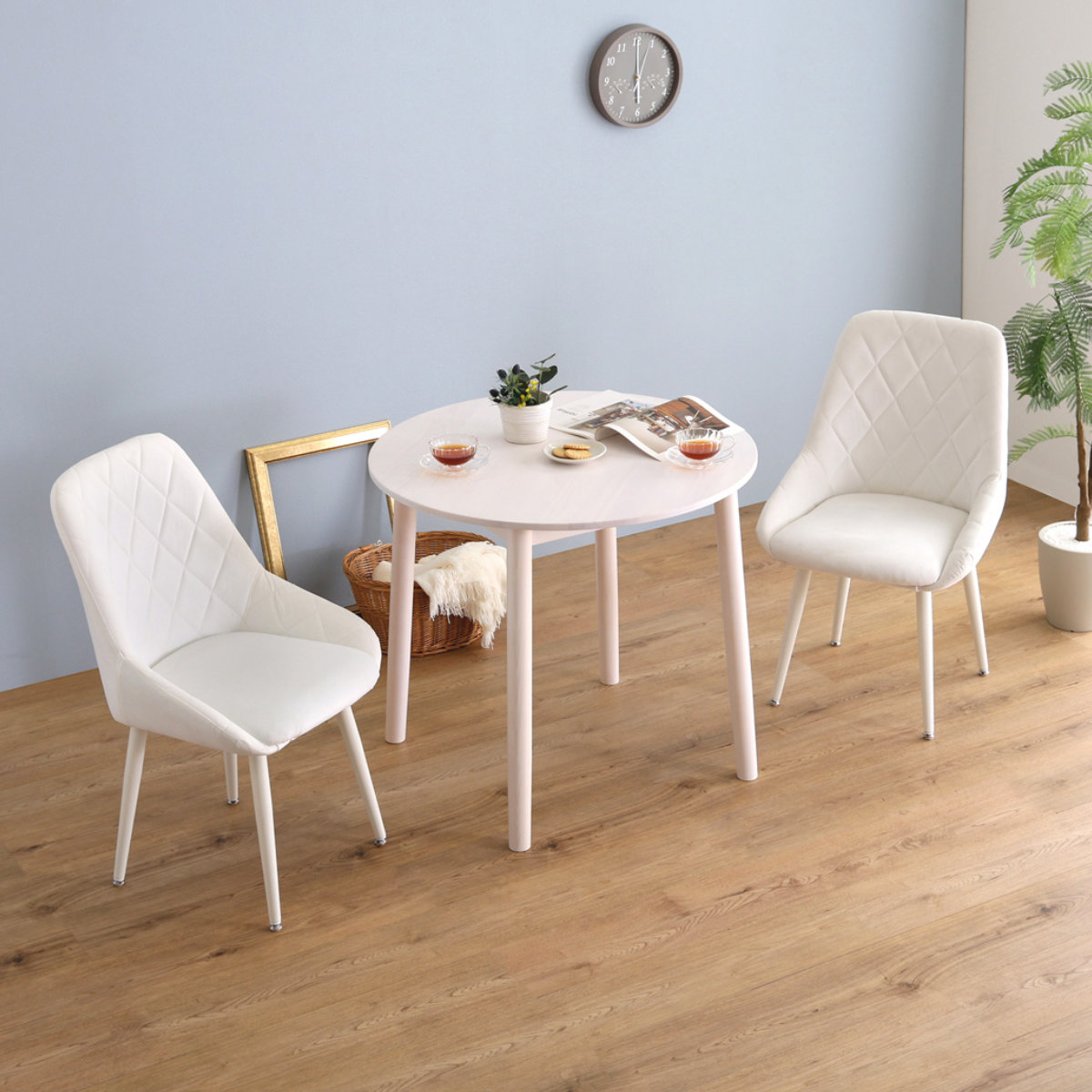 大人かわいいダイニングチェア Laird 座面高42.5cm ( 食卓椅子 チェア チェアー イス 椅子 いす ダイニング 肘なし アームレス リビングチェア 食卓 リビング おしゃれ リビングチェアー スウェード調 ふかふか 可愛い ダイヤ柄 ) 【ピンク】 ピンク