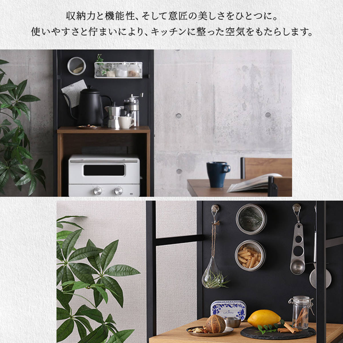 食器棚 幅49.5cm マグネット収納 スリム スライド棚 可動棚 2口コンセント付き ( 木目調 家電 食器 キッチン収納 収納棚 木目 マグネットパネル アジャスター付き ) 【ウォールナット】 ウォールナット