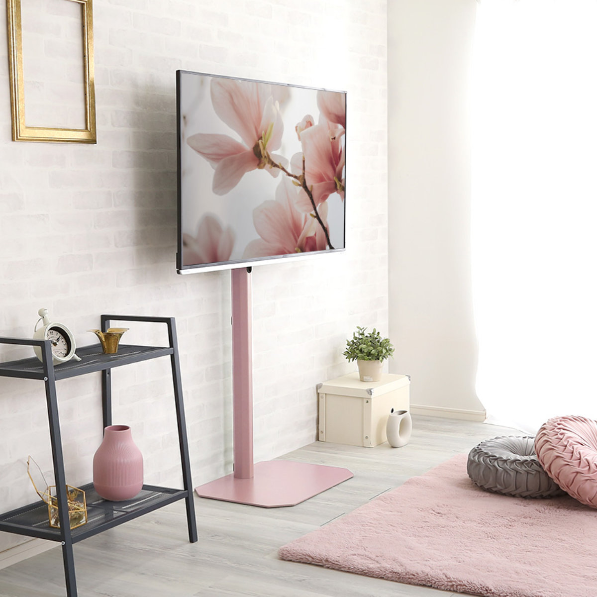 テレビスタンド Rosalie 32~65インチ対応 壁寄せ 首振り ハイタイプ ( 耐震 テレビ台 スタンド コーナー型 スイング 高さ調整可能 壁面 壁掛け風 240度回転 コーナー ) 【ホワイト】 ホワイト